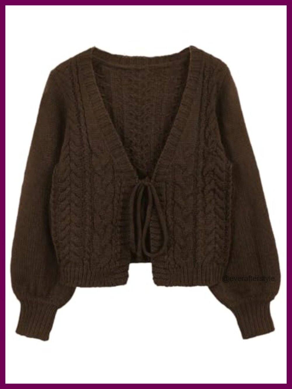 Tie Front Cable Knit Cardigan Sweater Deep V Neck Long Sleeve Women's Fall